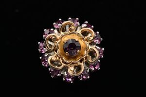 Barclay Vintage Flower Pin Brooch Purple Rhinestone Crystal Signed 1940s BinAT